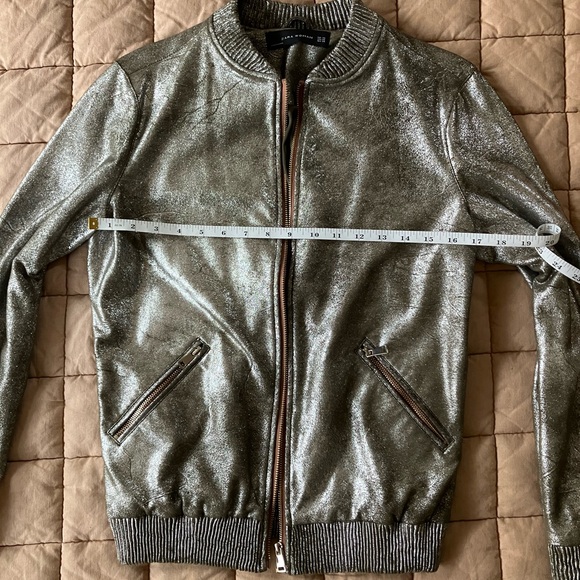 Zara Metallic Bomber Jacket - Silver/Gunmetal - Extra Smalll - Picture 5 of 7